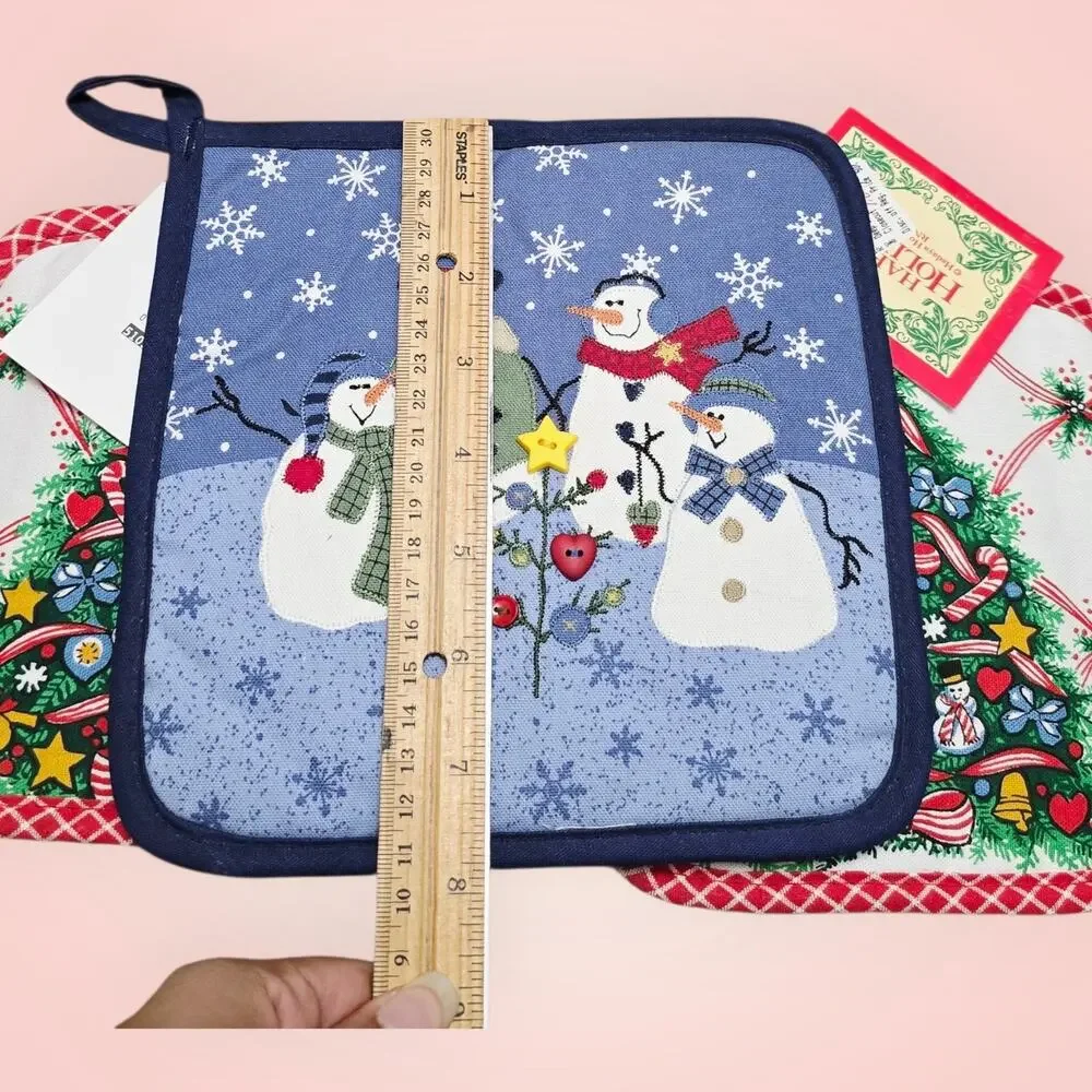 Vintage Set Of 3 Christmas Pot Holders Christmas Tree And Snowmen NOS‎